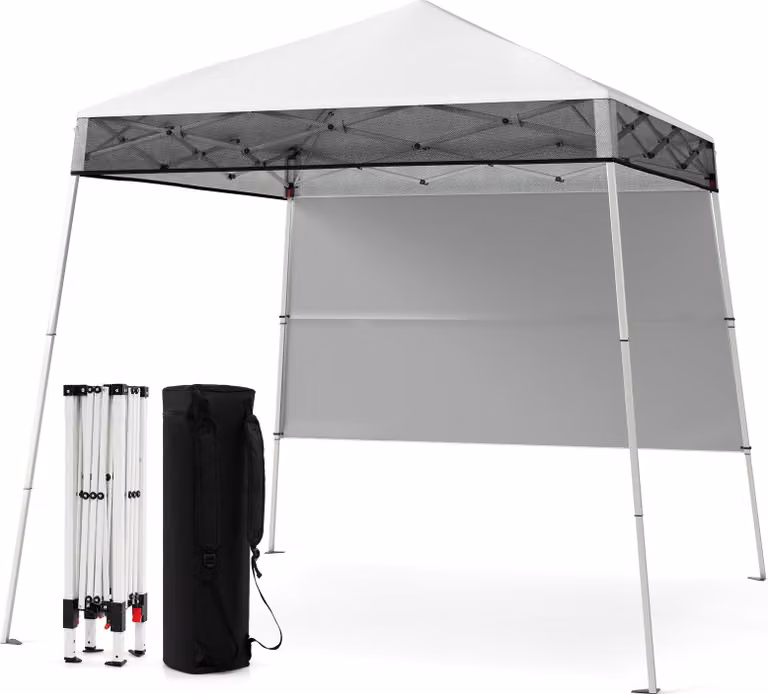COSTWAY gazebo 2x2m, gazebo pieghevole pop up regolabile in altezza con parete laterale & borsa, tenda da festa tenda da giardino gazebo da giardino impermeabile protezione solare bianco