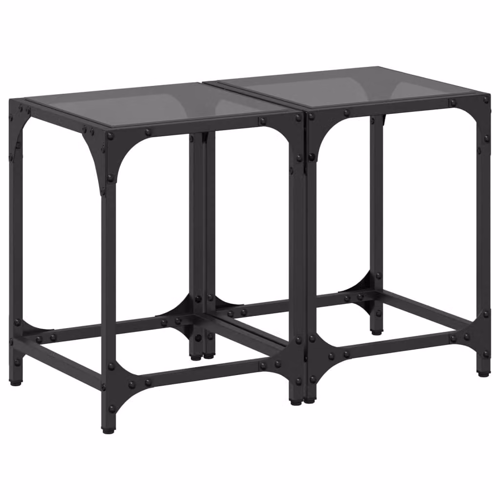 Tavolini da Salotto con Piano Vetro Nero 2pz 30x30x40cm Acciaio