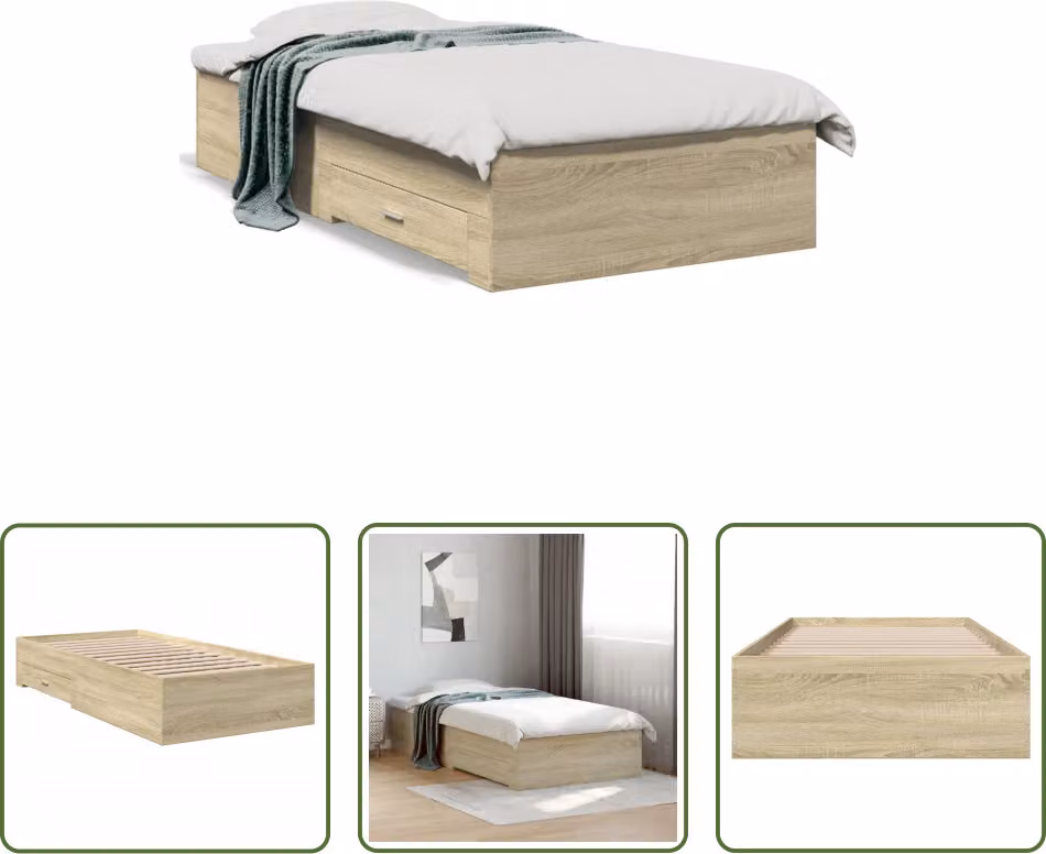 The Living Store Struttura letto con cassetti rovere Sonoma 90x200cm materiale legno