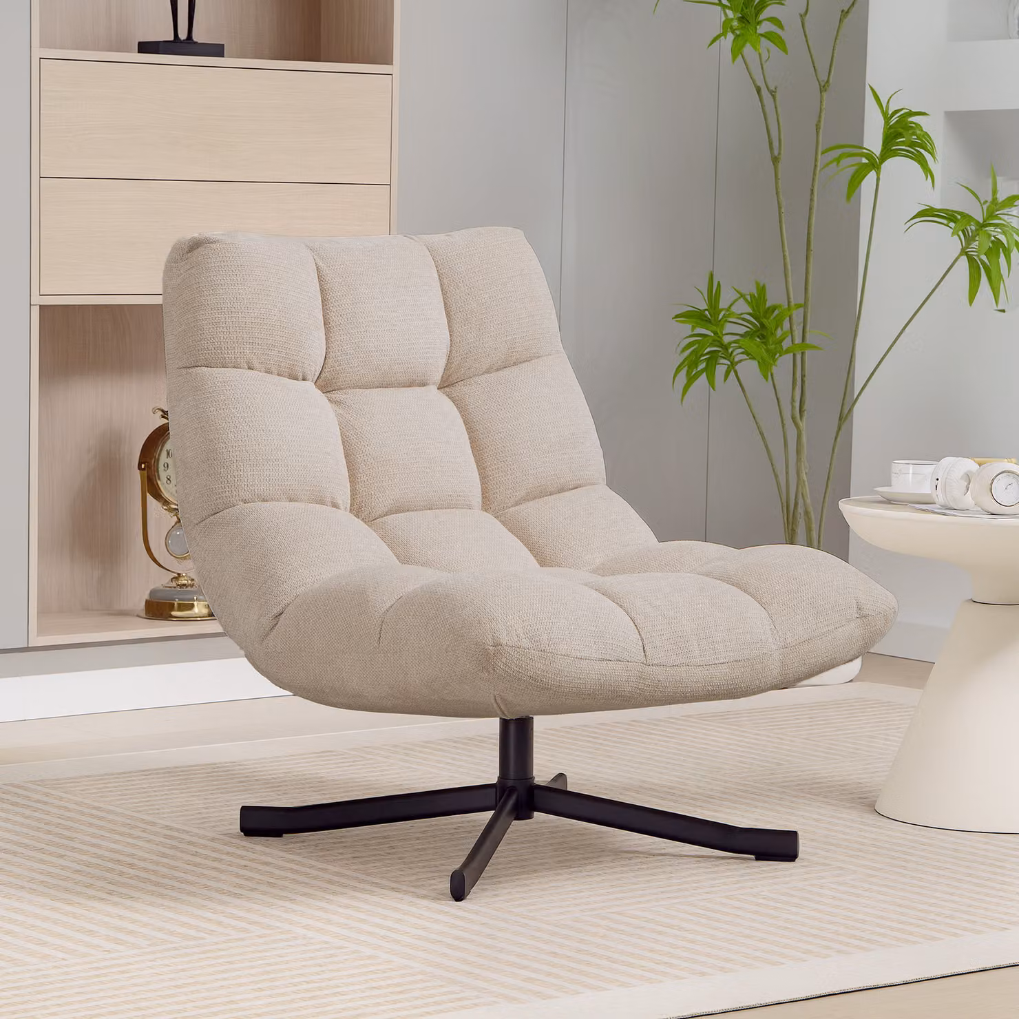 Poltrona girevole da salotto HOMCOM in ciniglia impermeabile, colore beige – 2