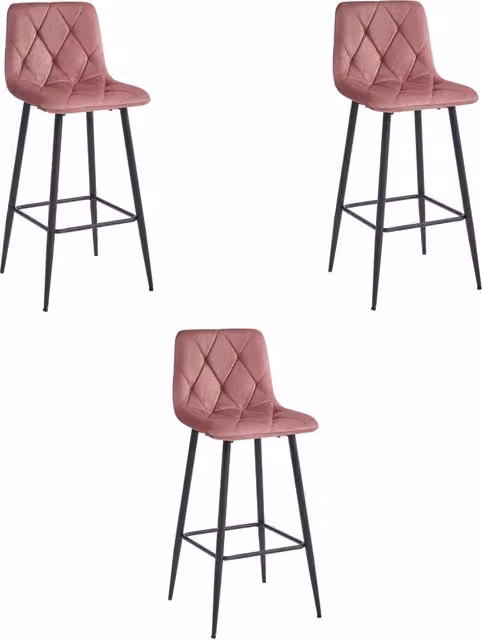 Set di 3 sgabelli da bar Valora KODA in velluto rosa scuro con gambe in acciaio nero