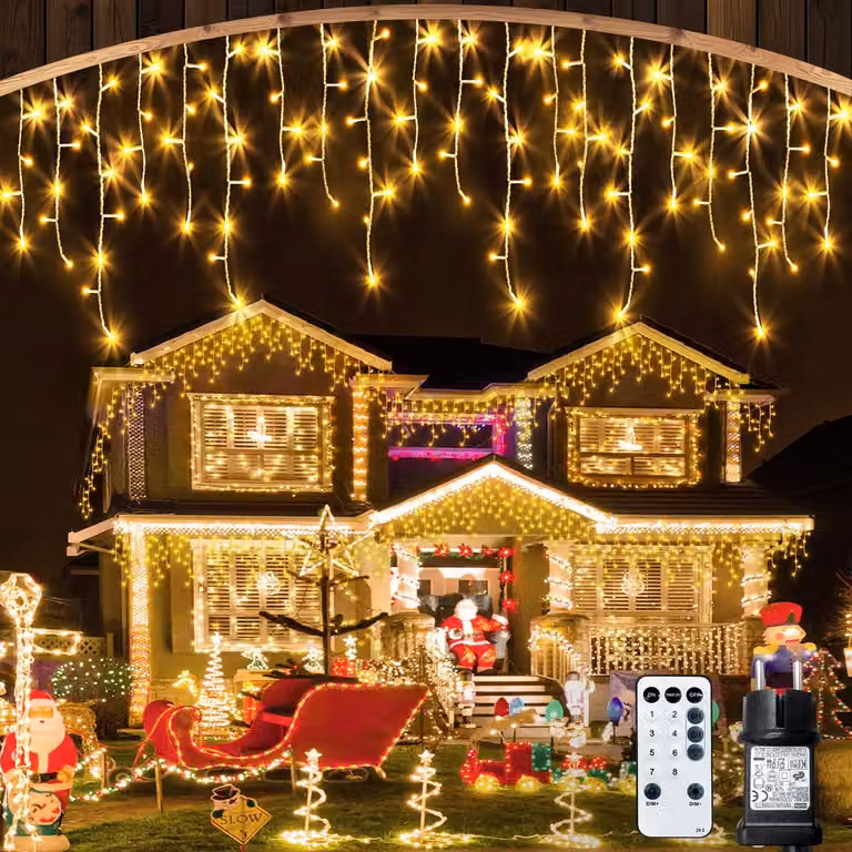 Catena luminosa effetto neve, 10 metri, luce bianca calda, LED, impermeabile, con timer