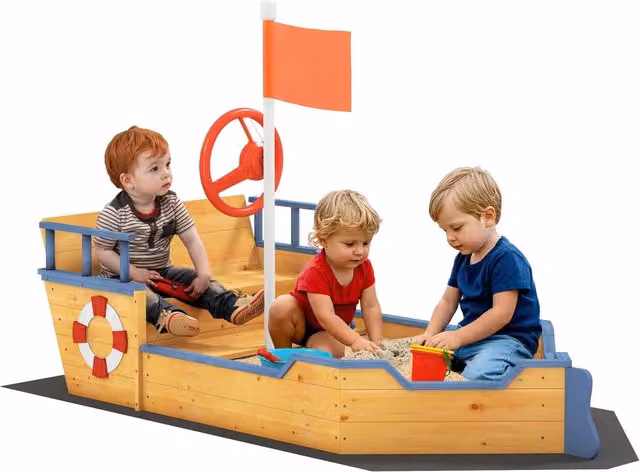 Bacino da gioco a forma di barca in legno Minimal per bambini, Rosso, L: 158 cm, P: 78 cm, H: 45,5 cm