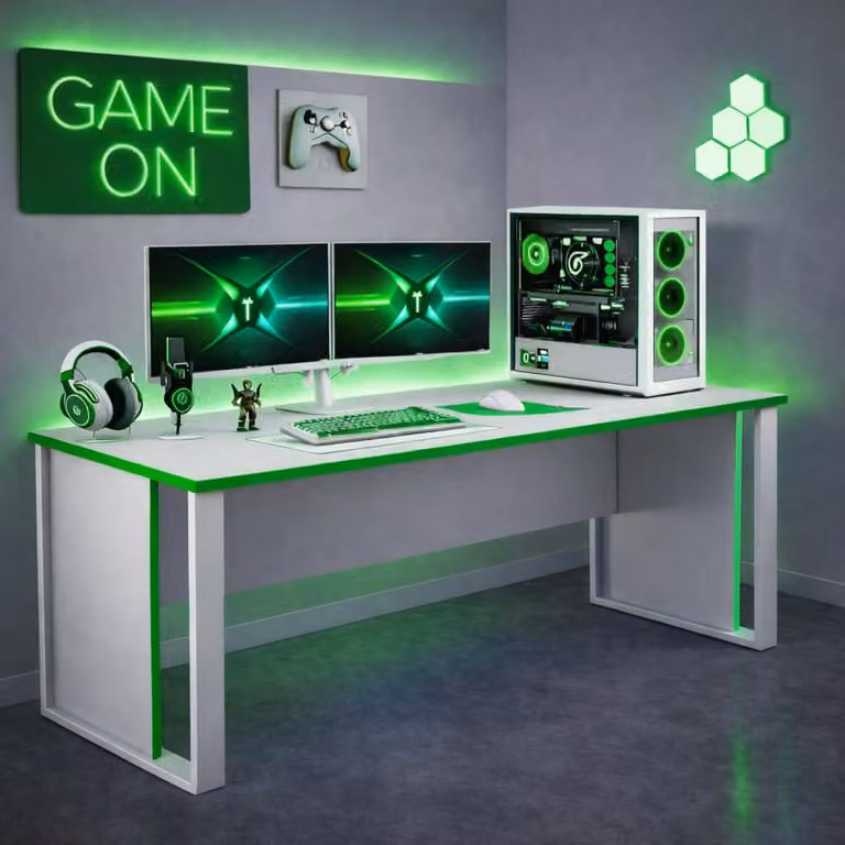 Homidea Vortex, scrivania da gaming da 150 cm, nera/verde – Scrivania da gioco con struttura in metallo, ideale per setup da gaming, scrivania per PC, scrivania per l'ufficio domestico