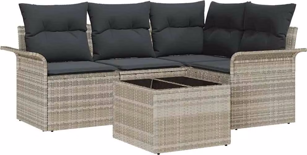 Set Divano da Giardino 5 pcs Grigio chiaro polyrattan
