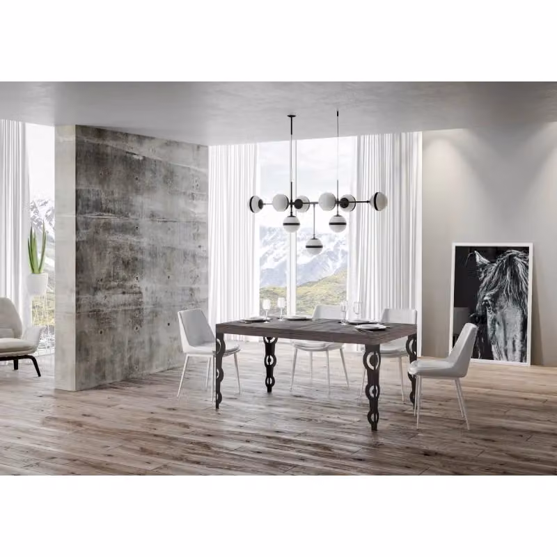 Tavolo allungabile Itamoby in stile industrial con piano in legno e telaio in metallo, L/P/H: 140 x 90 x 77 cm (estendibile fino a 244 cm), Colore Antracite e Noce – 2