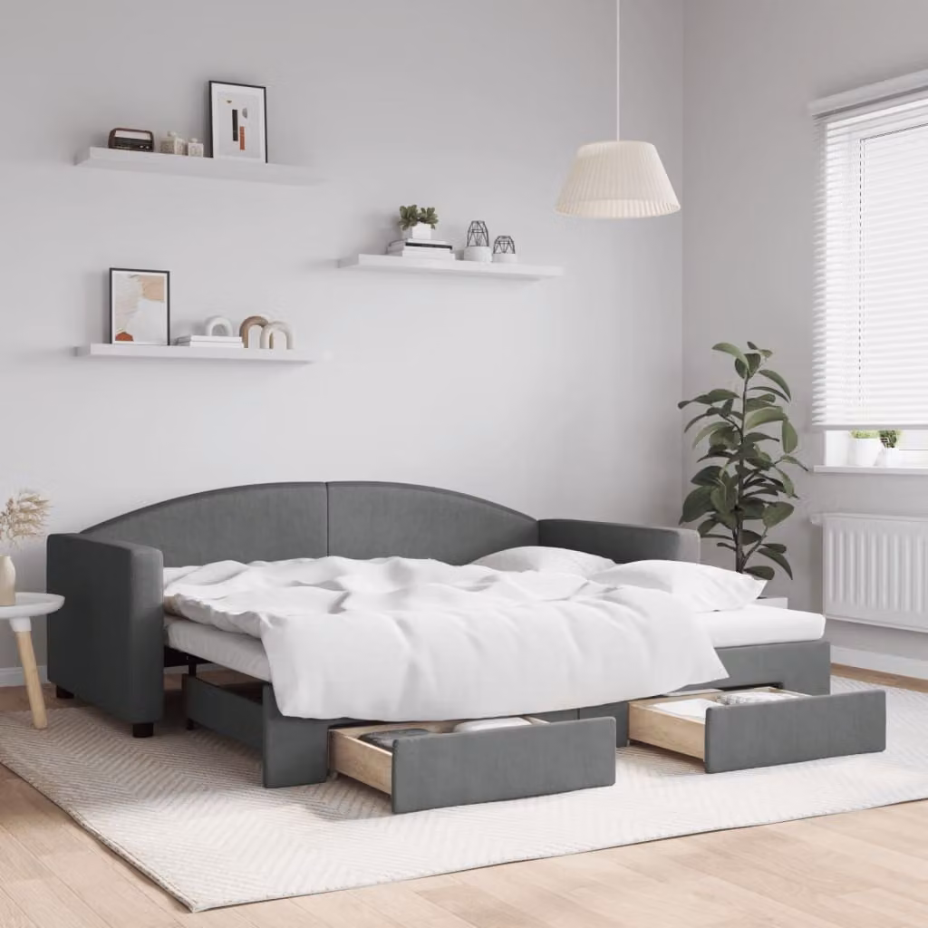 Maison Exclusive - Divano letto estraibile con cassetti, grigio scuro, 90x190 cm, tessuto