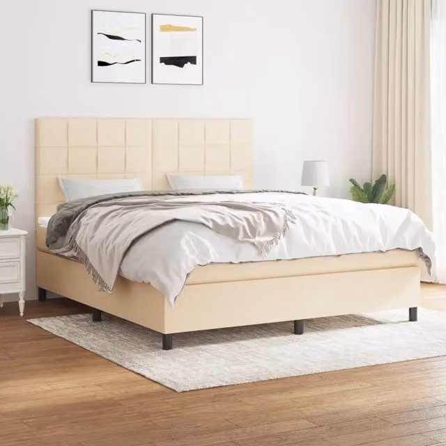 Letto Ibrido con Giroletto a Molle e Materasso vidaXL in Tessuto Beige e Bianco L/P/H: 160 x 200 x 128 cm