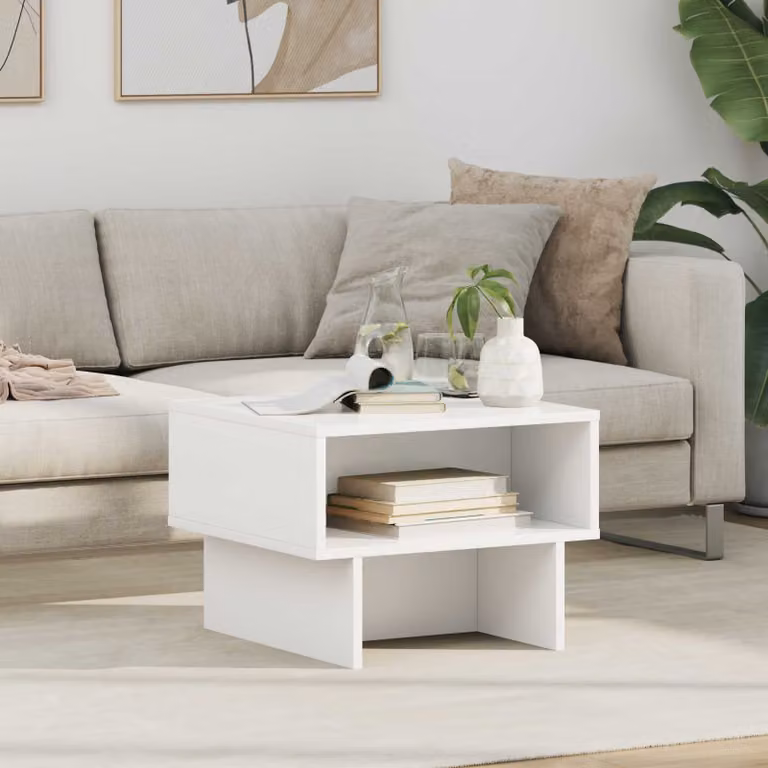 vidaXL Tavolino da salotto rettangolare in legno MDF bianco L: 48 cm, P: 46 cm, H: 35 cm