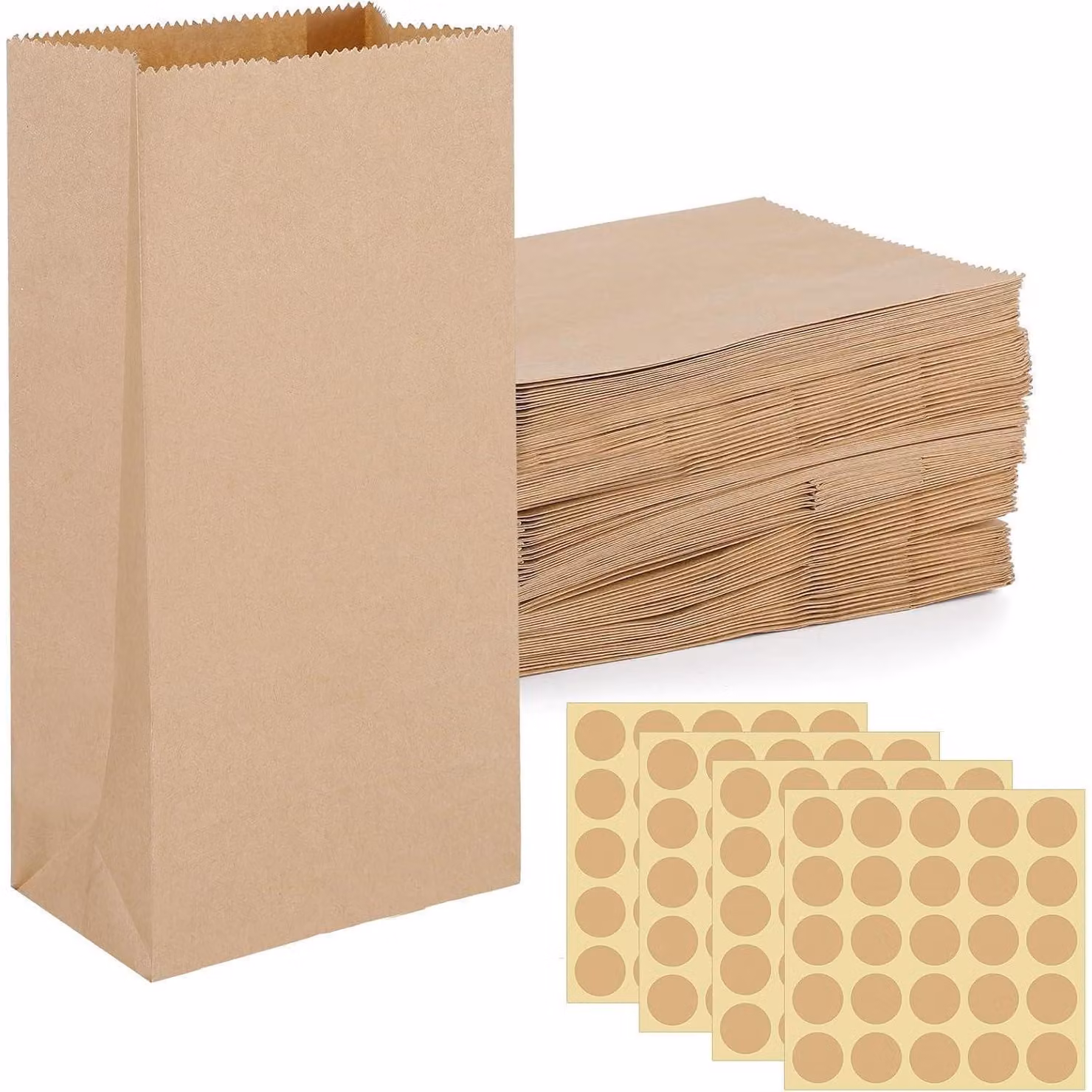 Sacchetti di carta marroni piccoli, confezione da 100 pezzi, con etichetta, in carta kraft, ideali per calendari dell'Avvento, matrimoni, compleanni, dimensioni 9x18x5,5 cm