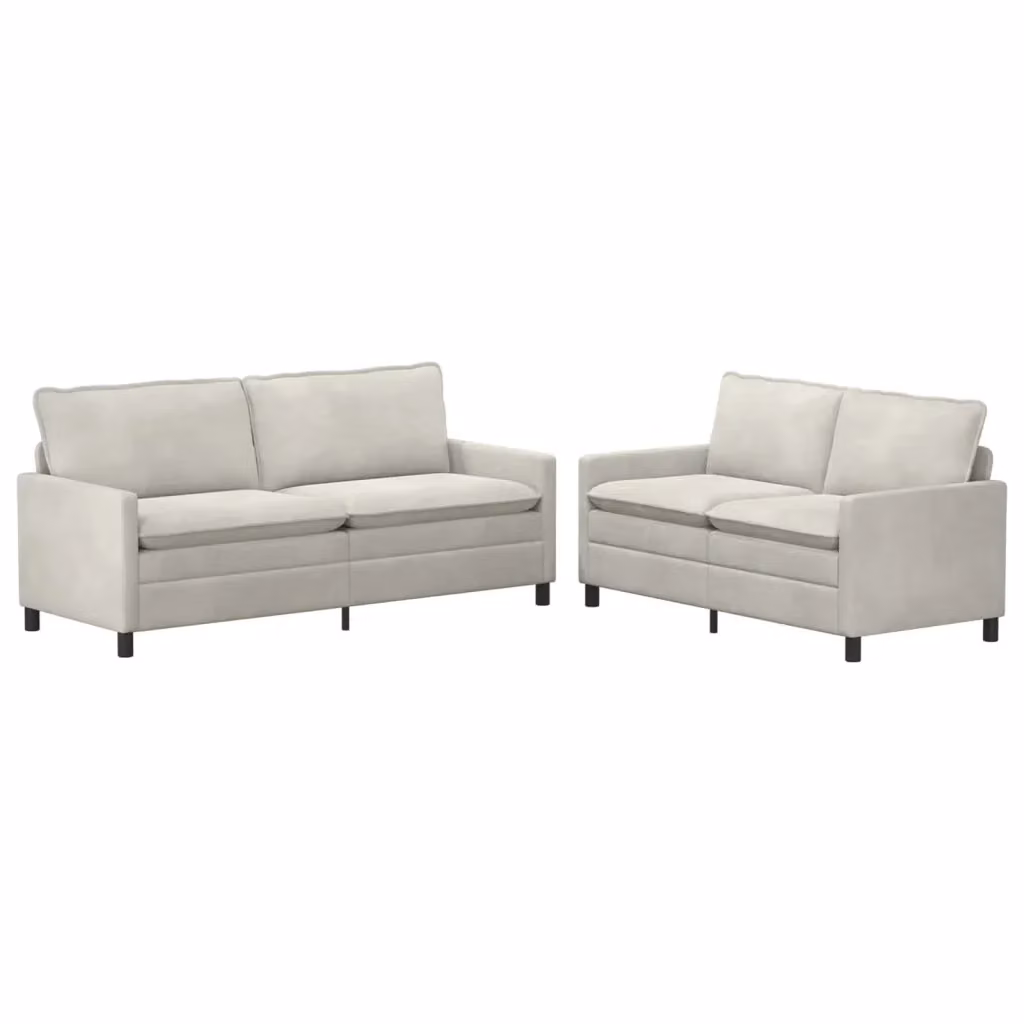 Set di 2 divani moderni vidaXL in velluto beige con cuscini inclusi e coperture rimovibili – 2
