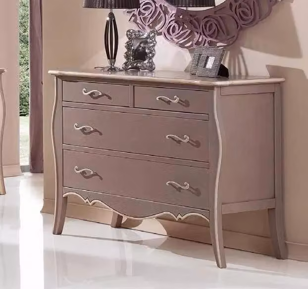 Comò Mobili 2G con 4 cassetti color tortora anticato e profili avorio L: 116 cm, P: 54 cm, H: 91 cm – 2