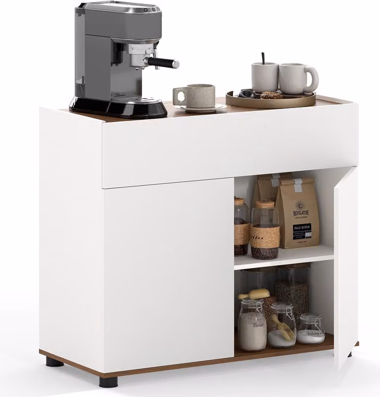 Credenza COSTWAY, mobile da cucina con piano di lavoro, cassetto, 2 ante e design senza maniglie, mobile buffet, mobile contenitore, 80x35x70 cm, bianco