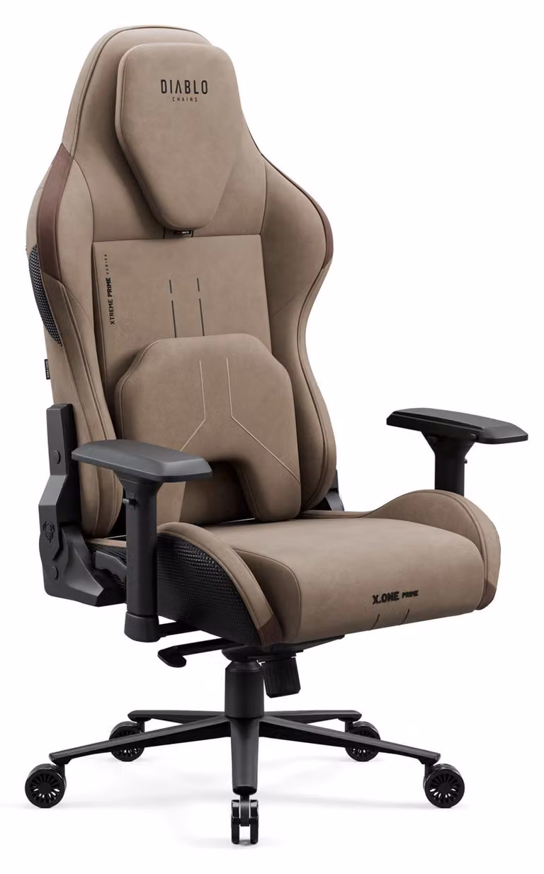 Sedia da gaming Diablo X.One Prime Gaming, sedia da ufficio/scrivania con funzione di raffreddamento, taglia standard, colore grigio elefante