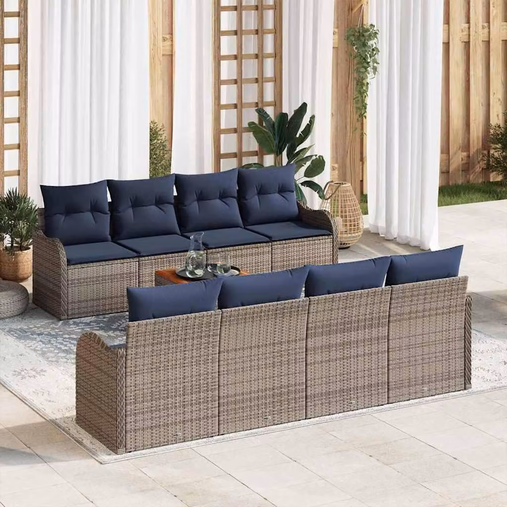 Maison Exclusive - Set da giardino composto da 9 pezzi, divano, colore grigio, realizzato in rattan sintetico