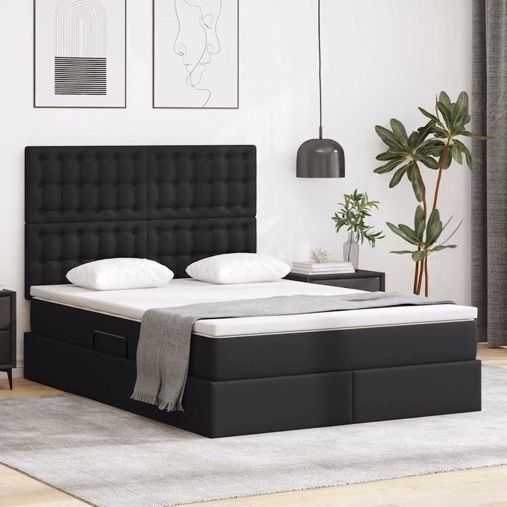 Letto con contenitore vidaXL in pelle sintetica nera con base a sollevamento L/P/H: 204 x 140 x 280 cm – 1