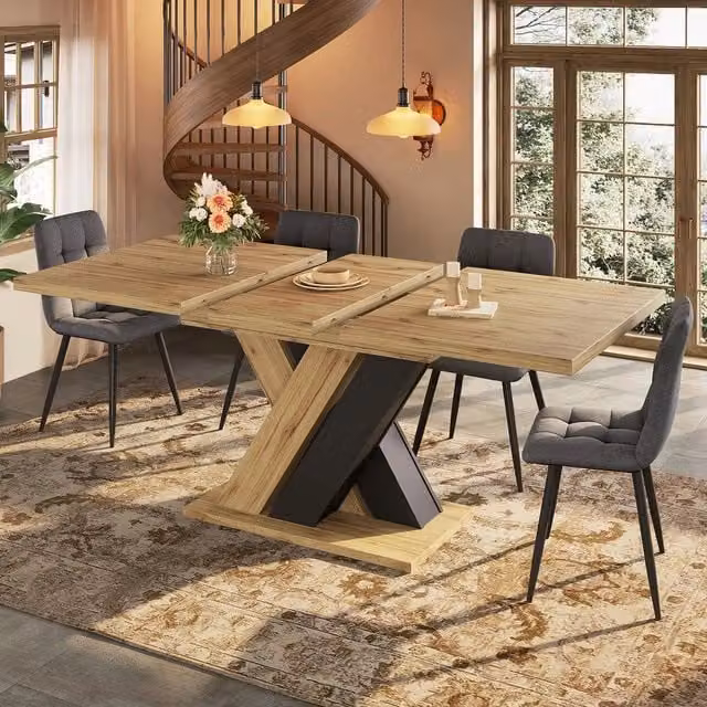 Tavolo da pranzo allungabile ¨C Minimal ¨C effetto legno, telaio a X, 119-158,5x80cm