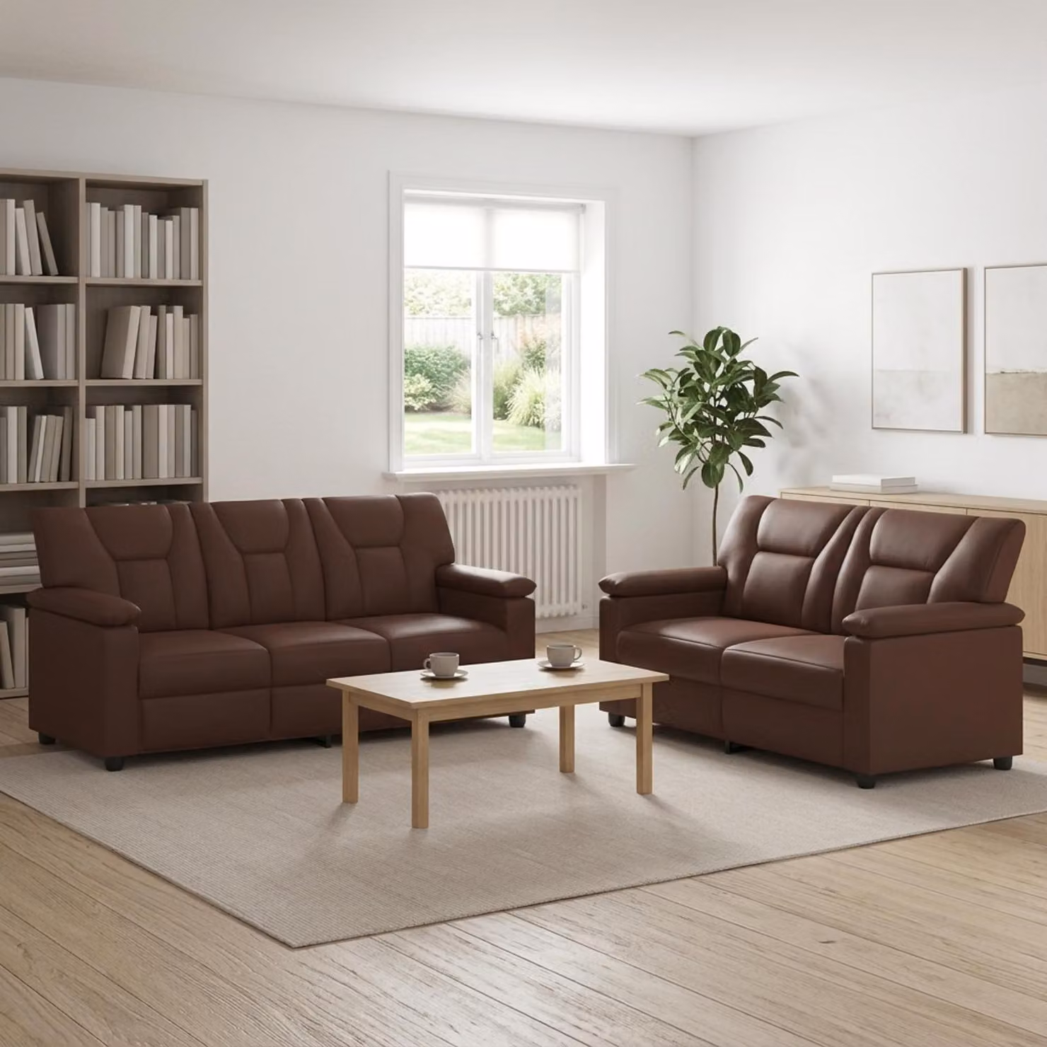 Set di 2 divani moderni vidaXL in similpelle marrone con struttura in metallo e coperture rimovibili