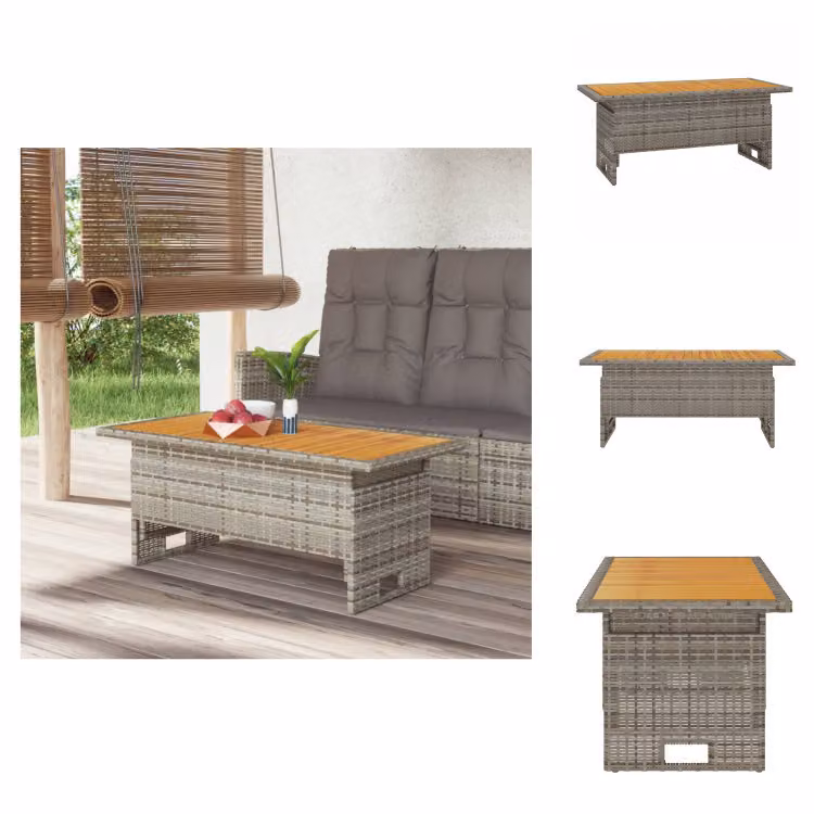 vidaXL Tavolo da giardino grigio 100x50x43/63 cm in legno di acacia e poly rattan - Tavoli da giardino
