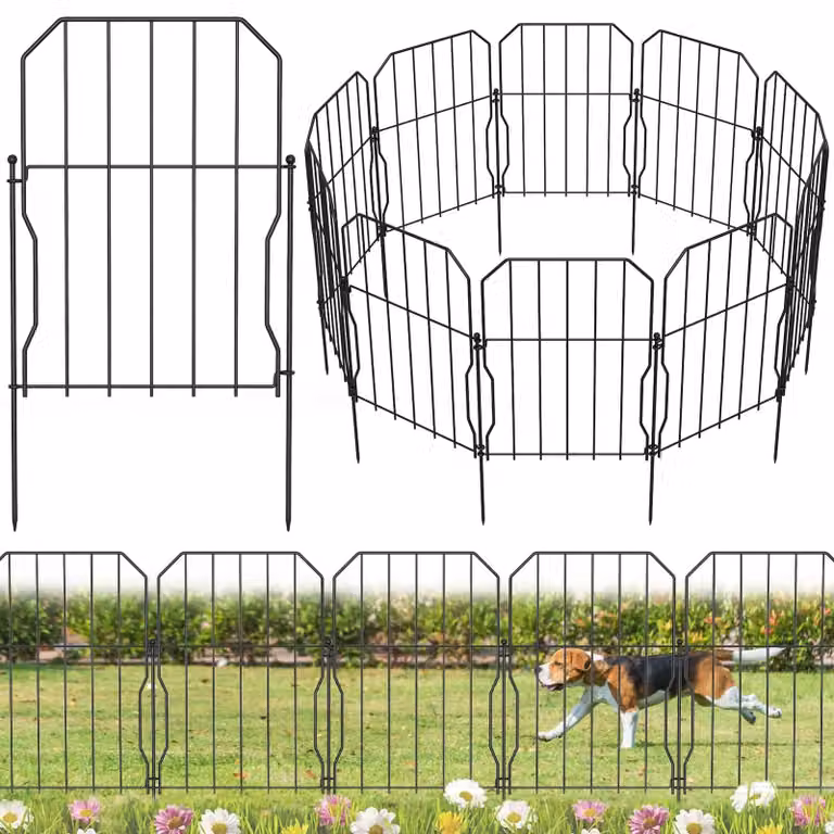 Recinzione da giardino - Rete a picchetti - 40 x 31 cm - Metallo - Nero - Set da 10 pezzi