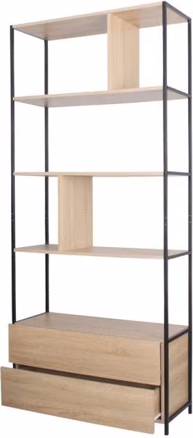 Libreria Chelsea Casa Collection Beige con 3 Mensole Regolabili e 2 Cassetti L: 84 cm, P: 32 cm, H: 189,5 cm