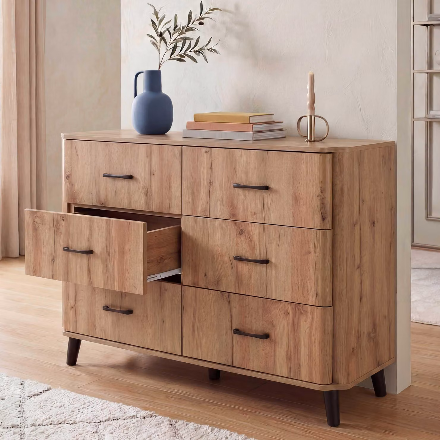 Comodà MCW-P42, credenza, 6 cassetti 86x120x40 cm ~ effetto rovere Wotan