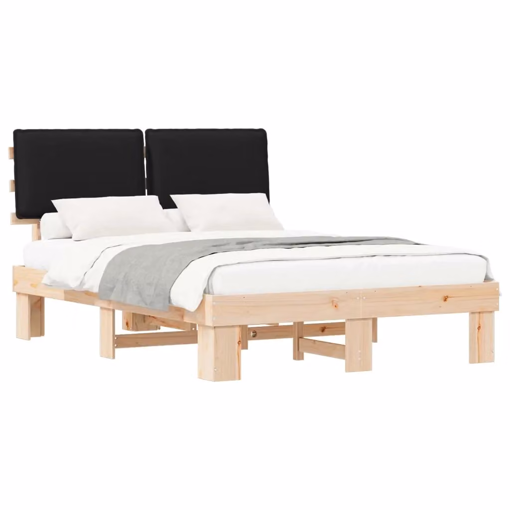 Letto moderno vidaXL in pino massello con testiera rivestita in tessuto nero 160 x 200 cm – 2