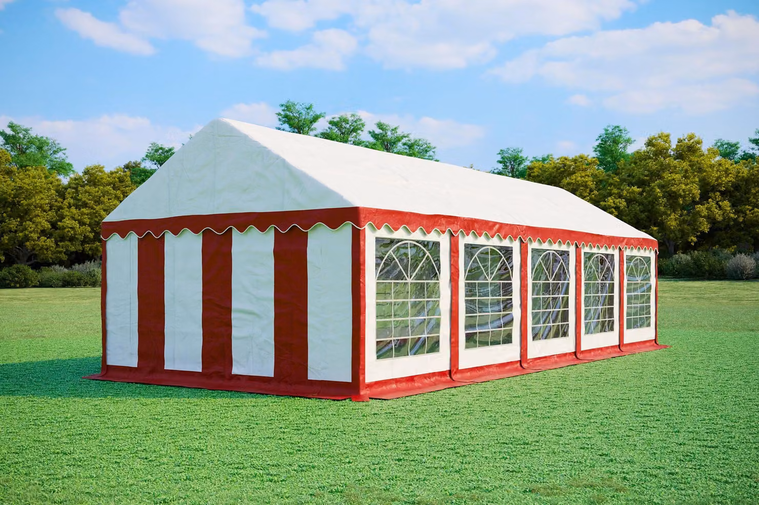 Tenda per feste 4x10 metri, PVC PREMIUM, 500 g/m² - Rosso e bianco