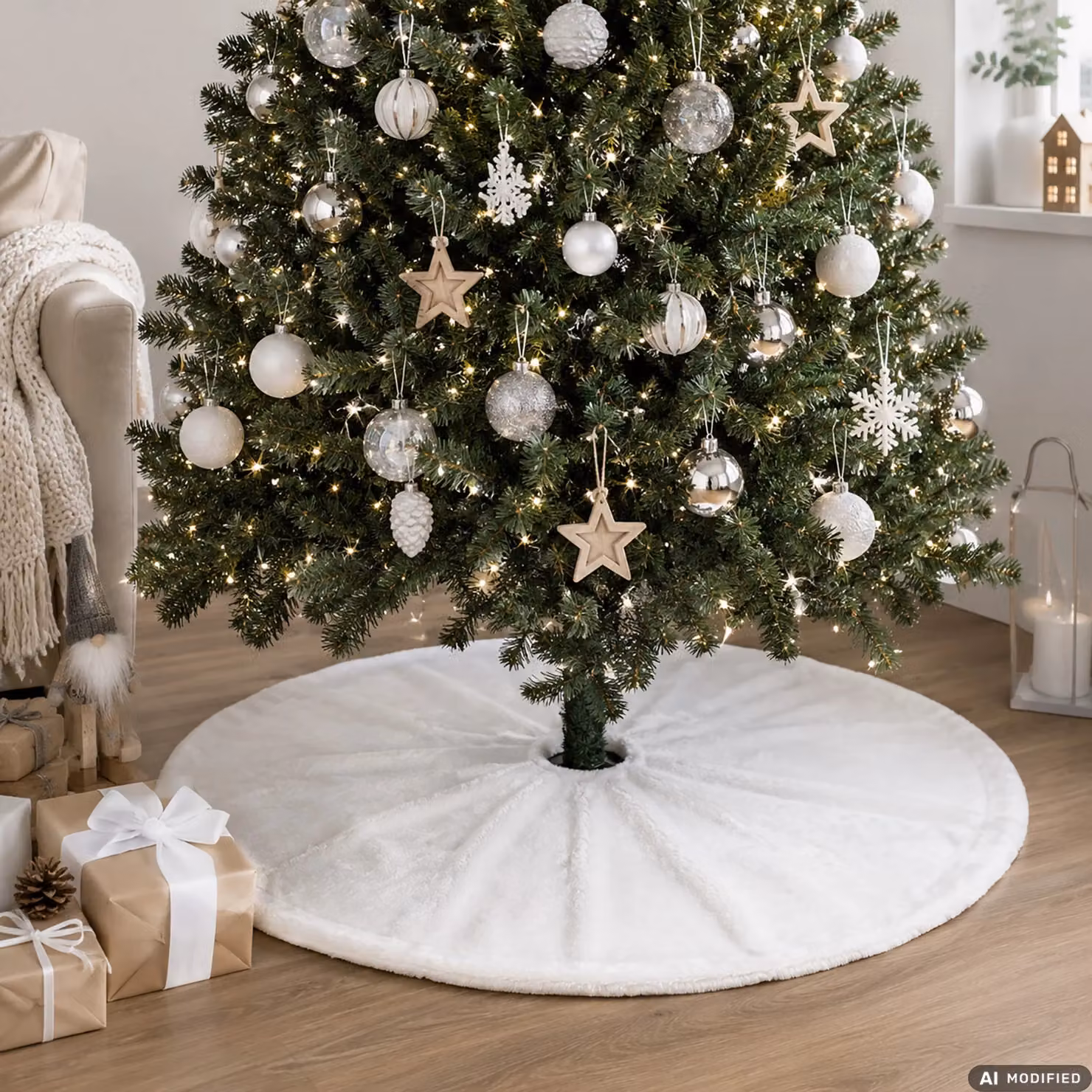 Copribase per albero di Natale Vestiamo Casa Gran Natale Bianco Effetto Peluche Diametro: 90 cm – 2