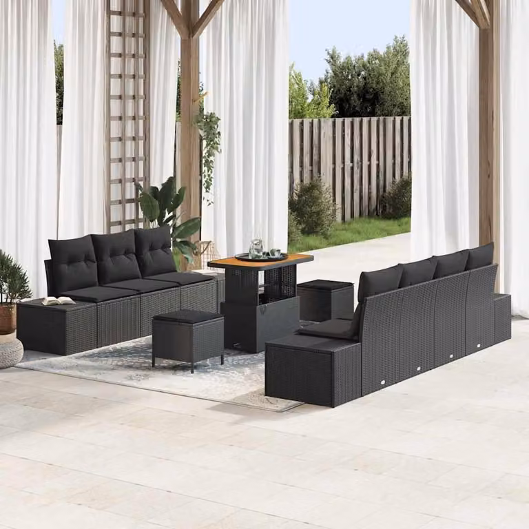Maison Exclusive - Set da giardino composto da 10 pezzi, divano in rattan sintetico nero