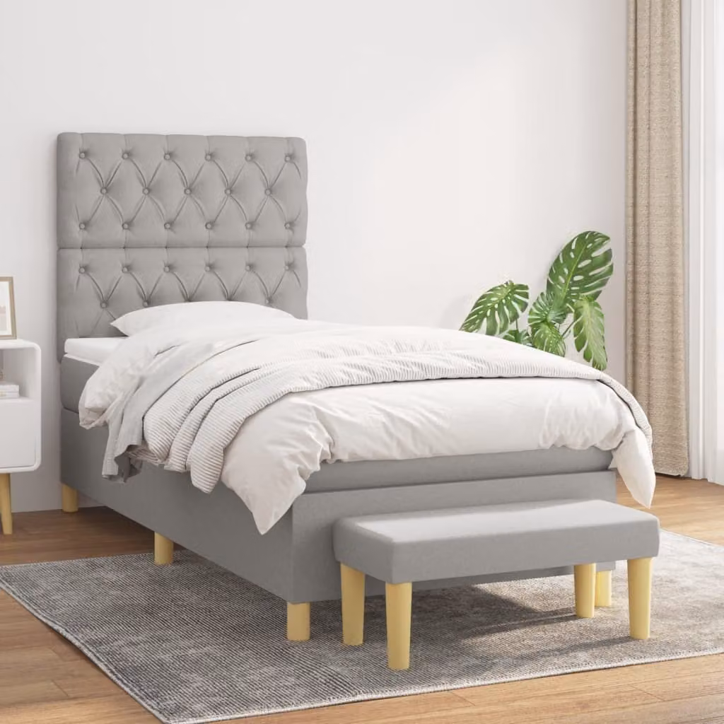 The Living Store Letto a molle con materasso grigio chiaro 80x200 cm in tessuto