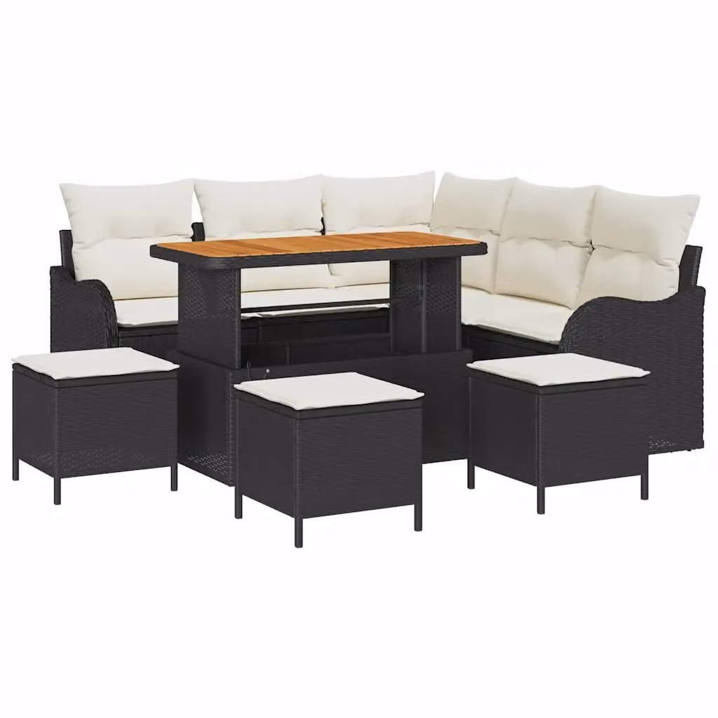 Set Divano da Giardino vidaXL a 8 Posti con Tavolino e Ottoman, Design Moderno a U, Colore Nero e Beige – 2