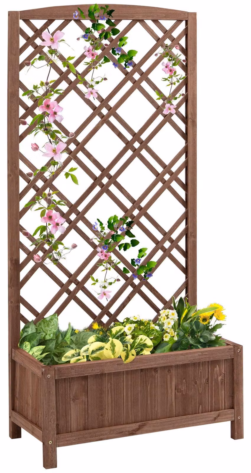 Supporto per piante - Porta fiori - Vaso per piante - Tavolo per piante - Griglia per piante rampicanti - Vaso rialzato in legno - Giallo