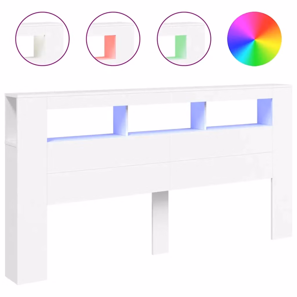 Testiera per letto con illuminazione LED e porta USB bianca vidaXL in legno, L 200 x P 18,5 x H 103,5 cm – 2