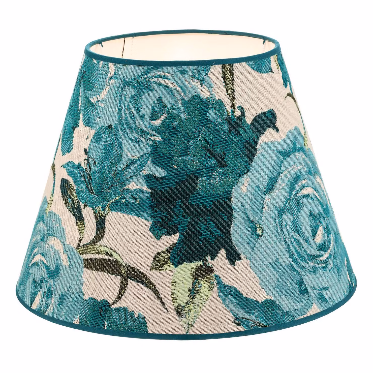 Paralume Sofia Altezza 25 cm, motivo floreale turchese Duolla, Blu, Tessuto / Stoffa / Seta