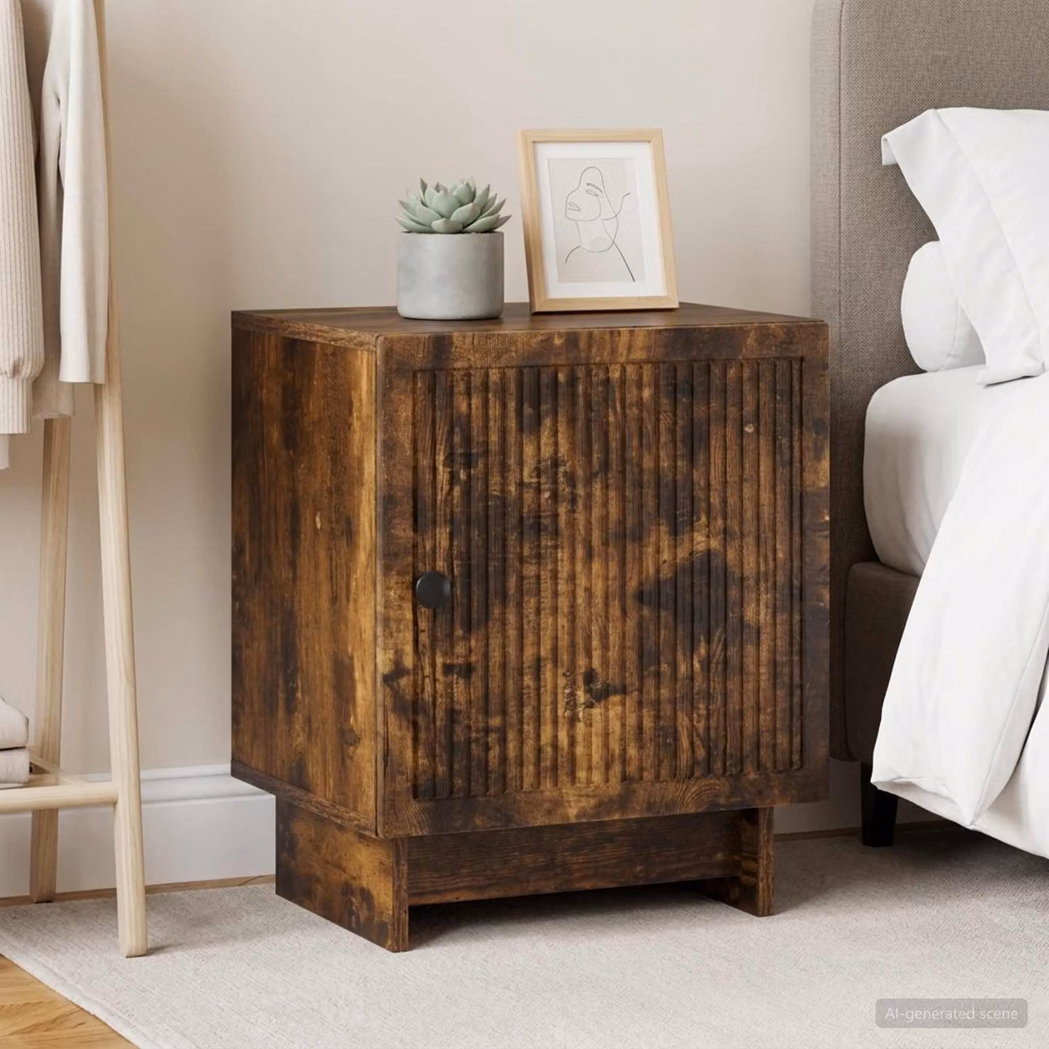 Set di 2 Armadi da Notte vidaXL Moderno Rovere Fumo e Nero, L 43 cm x P 34,5 cm x H 50 cm