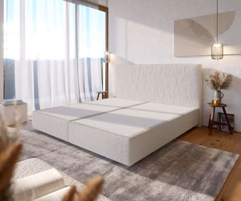Struttura boxspring DELIFE Dream-Well Bouclé crema-bianco 200x200 cm