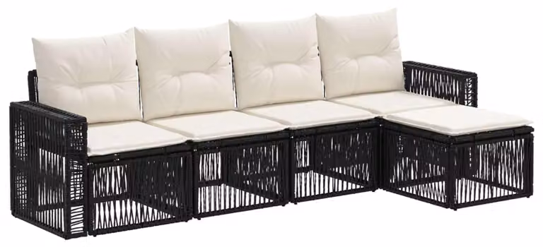 Set da giardino composto da 5 pezzi, in rattan sintetico nero e crema