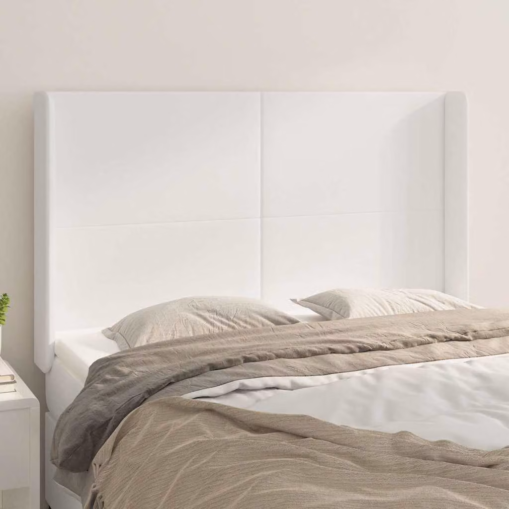 Testiera ad orecchio vidaXL in similpelle bianca per camera da letto, L: 147 cm, P: 16 cm, H: 118/128 cm