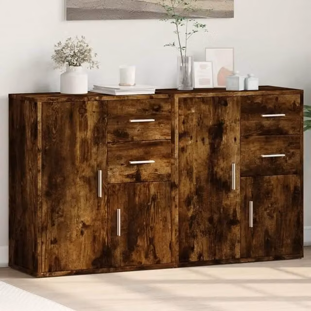 Set di 2 credenze vidaXL in legno rovere color marrone per sala da pranzo, L/P/H: 60 x 30 x 70 cm – 1