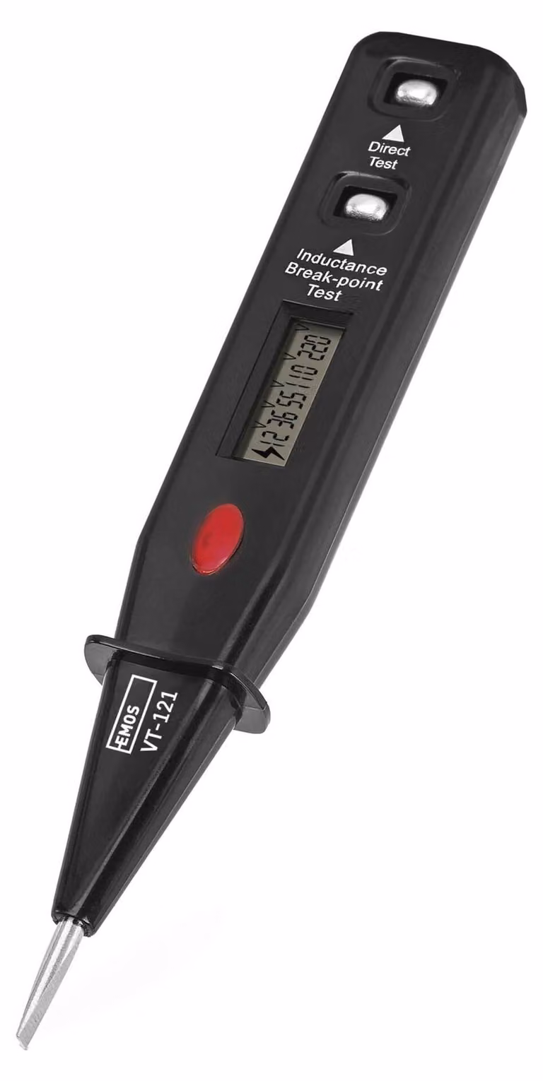 EMOS: Tester di tensione senza contatto e cacciavite 2 in 1, con test di fase, per corrente alternata (AC) e continua (DC), dotato di display e segnalazione ottica, funzionante senza batterie, modello M0049N