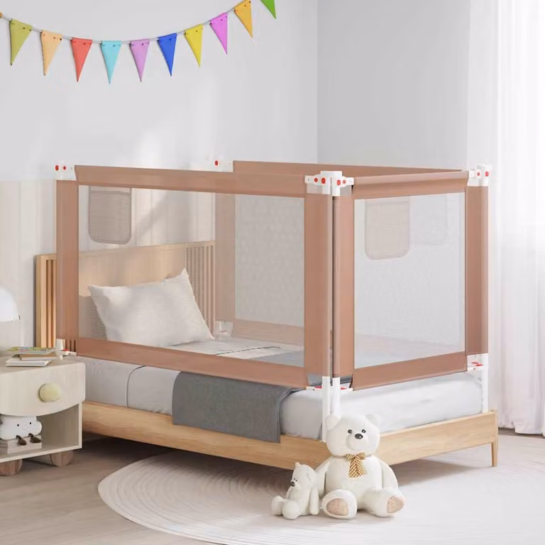Sponda Letto di Sicurezza per Bambini vidaXL Talpa in Tessuto Beige, L: 140 cm, H: 25 cm