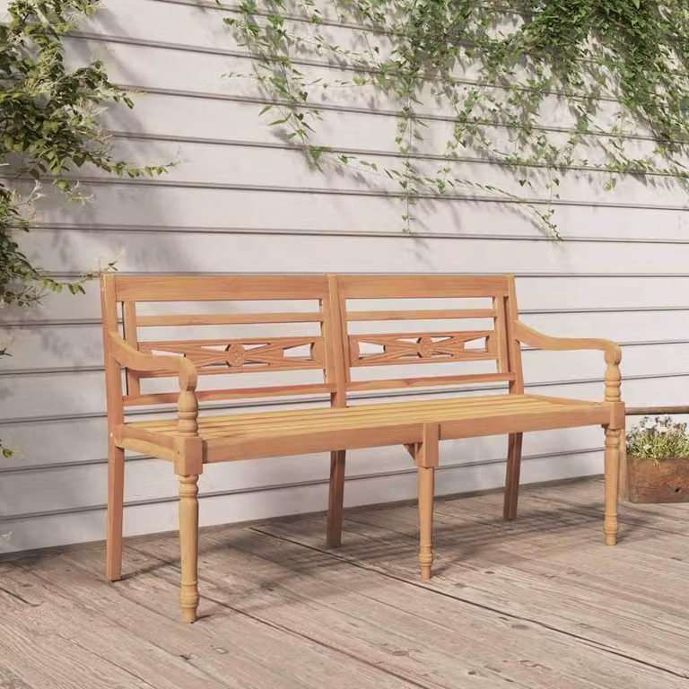 Panchina Batavia vidaXL in legno massello di teak marrone con braccioli per giardino, L: 150 cm