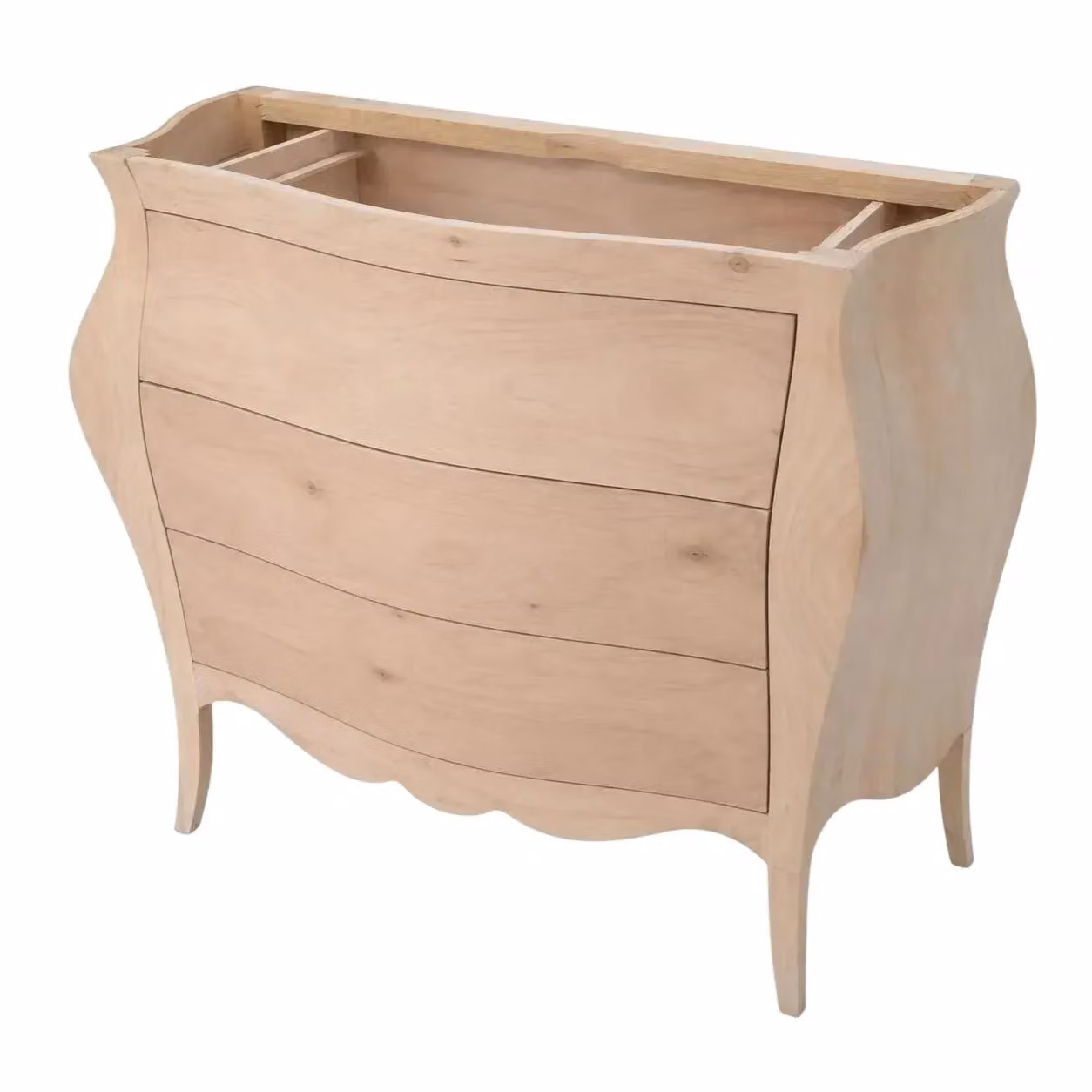Mobile bagno bombato con 3 cassetti Mobili 2G in legno grezzo L: 118 cm, P: 55 cm, H: 82 cm – 1