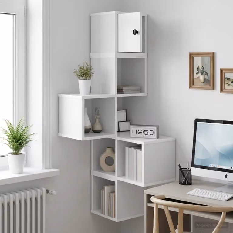 vidaXL Mensola Angolare da Parete Moderna in MDF Bianco L/P/H: 48 x 48 x 120 cm