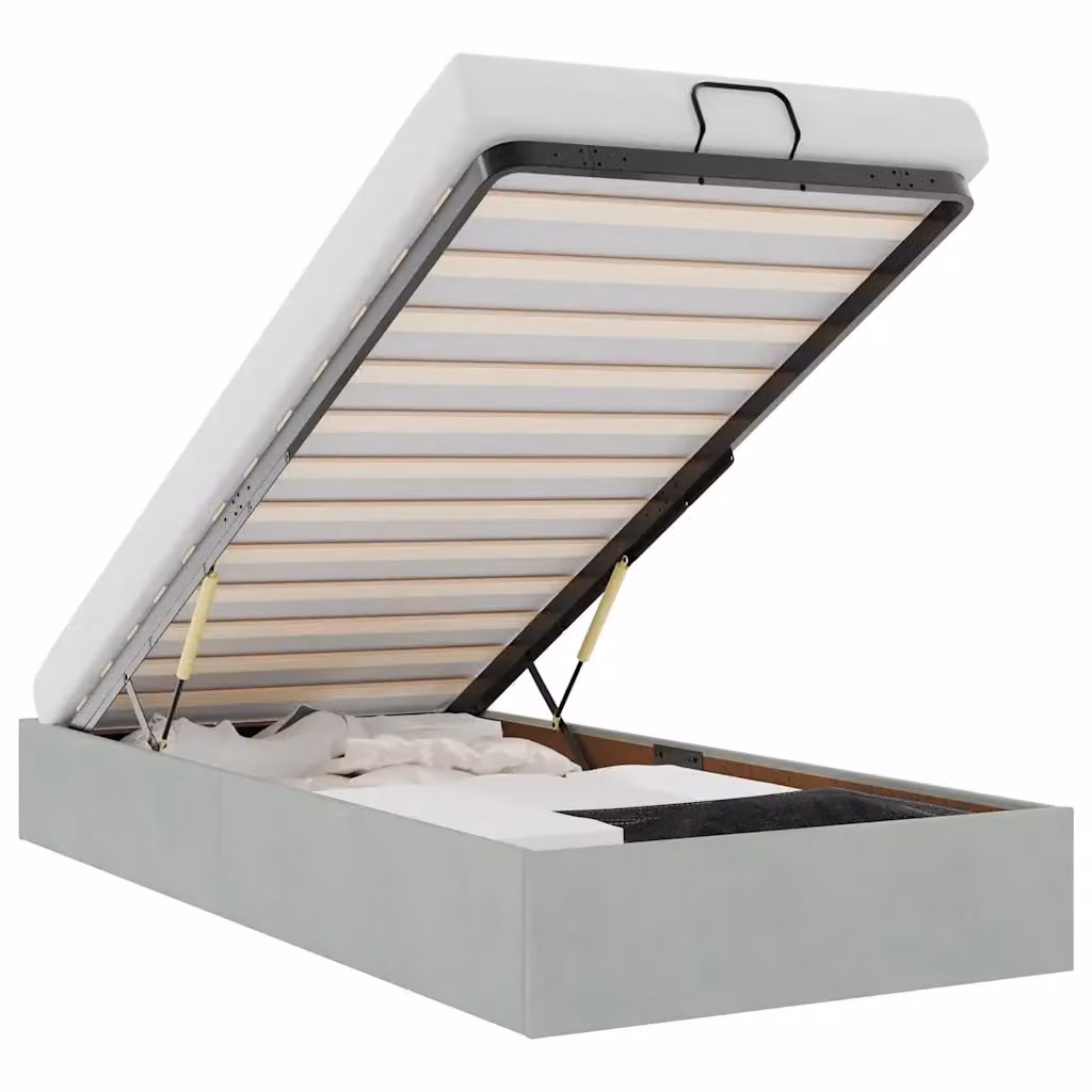 Struttura Letto con Contenitore Lift-Up vidaXL in Velluto Grigio, L/P/H: 90 x 200 x 140 cm – 2