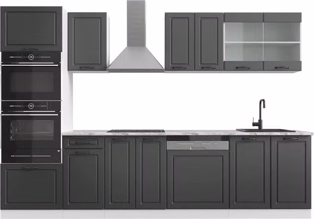 Cucina componibile Vicco R-Line Antracite e Bianco con armadio alto, larghezza: 300 cm – 1