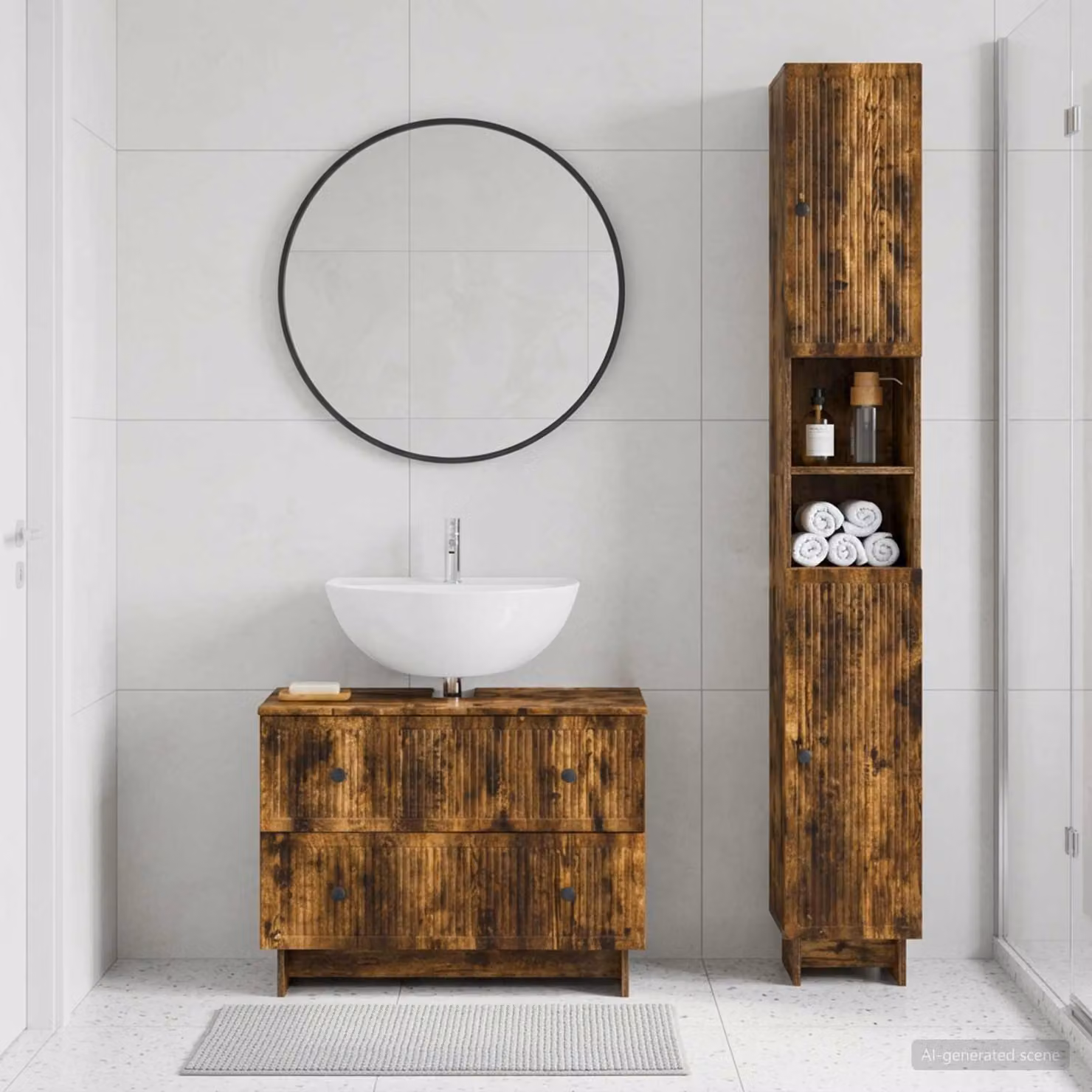 Set di mobili da bagno vidaXL EDE composto da 2 pezzi in legno Rovere Fumo marrone con pensile e mobile lavabo moderno