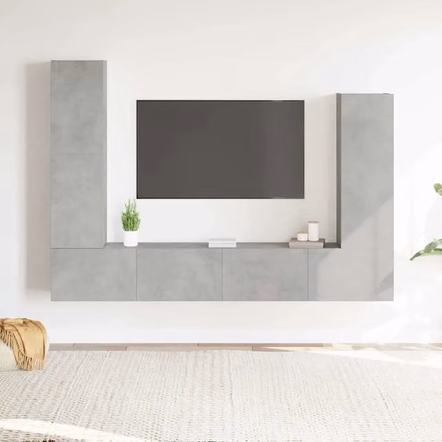 Set di Mobili Porta TV 4 pz-Set di 4 Credenza per TV Grigio Cemento in Legno Multistrato 574817