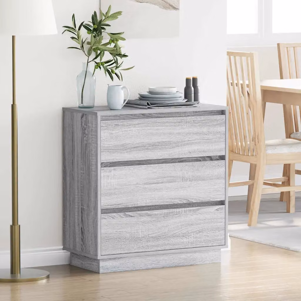 vidaXL Armadio da Notte Moderno Grigio in MDF con Illuminazione Integrata L: 71 cm, P: 34,5 cm, H: 75 cm